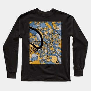 Dusseldorf Map Pattern in Blue & Gold Long Sleeve T-Shirt